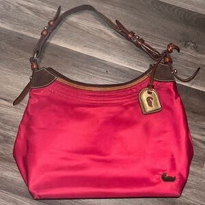 Dooney & Bourke boho sak purse in red with hot pink interior 1975 tag